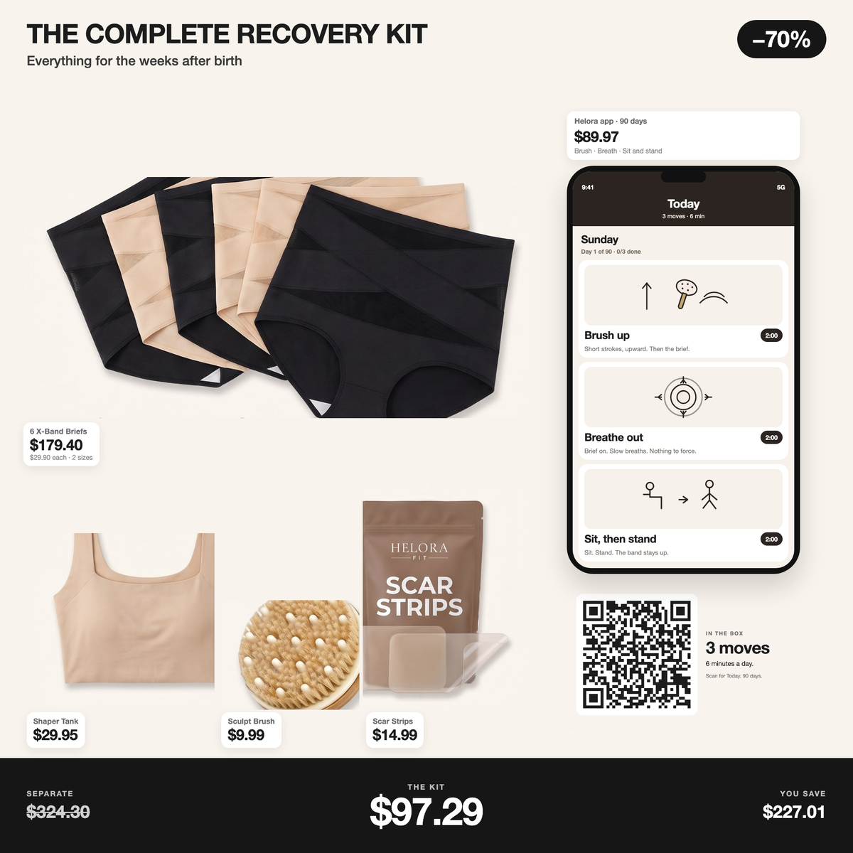 Complete Recovery Kit with the Helora app, three daily moves