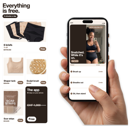 Everything is free. The Helora app, six minutes a day, with the brief on.
